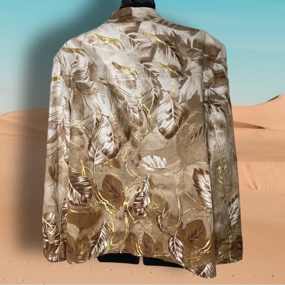 🔥 Chico's Additions Feathers Jacket Chicos 2 Misses L Cotton Gold Brown Dressy - Picture 4 of 11